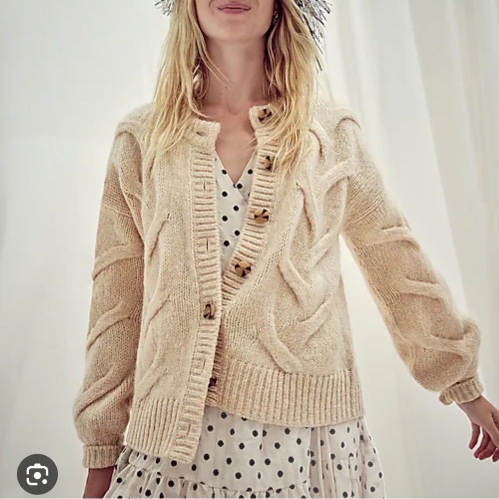 Madewell Cream Cable-Knit Button Cardigan